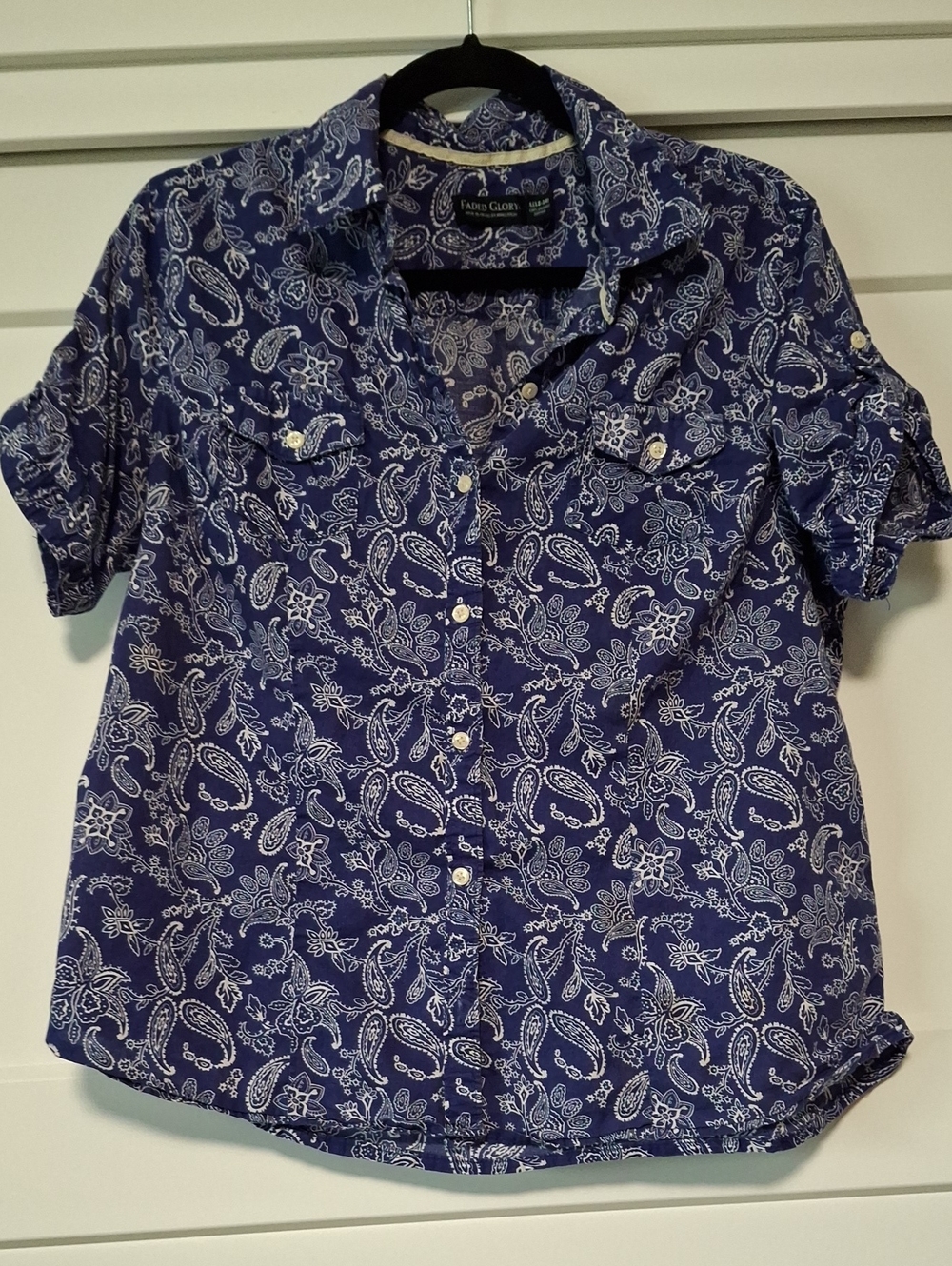 Faded Glory Navy and White Paisley Shirt